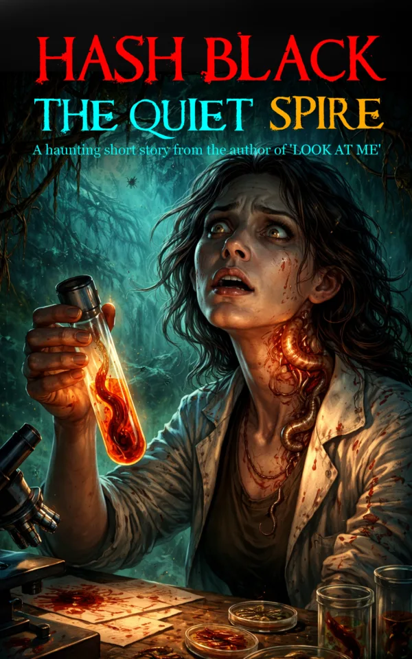 Book cover to Hash Black's mind-controlling parasite horror short story, The Quiet Spire