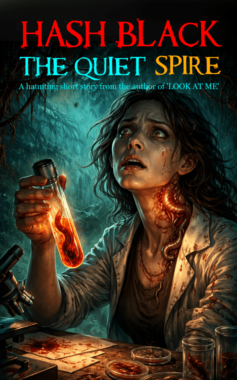 Book cover to Hash Black's mind-controlling parasite horror short story, The Quiet Spire